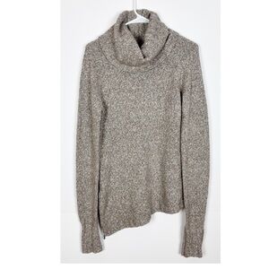 Athleta Sweater Women’s Size Medium Cowl Neck Asymmetrical Wool Blend Tan Zipper